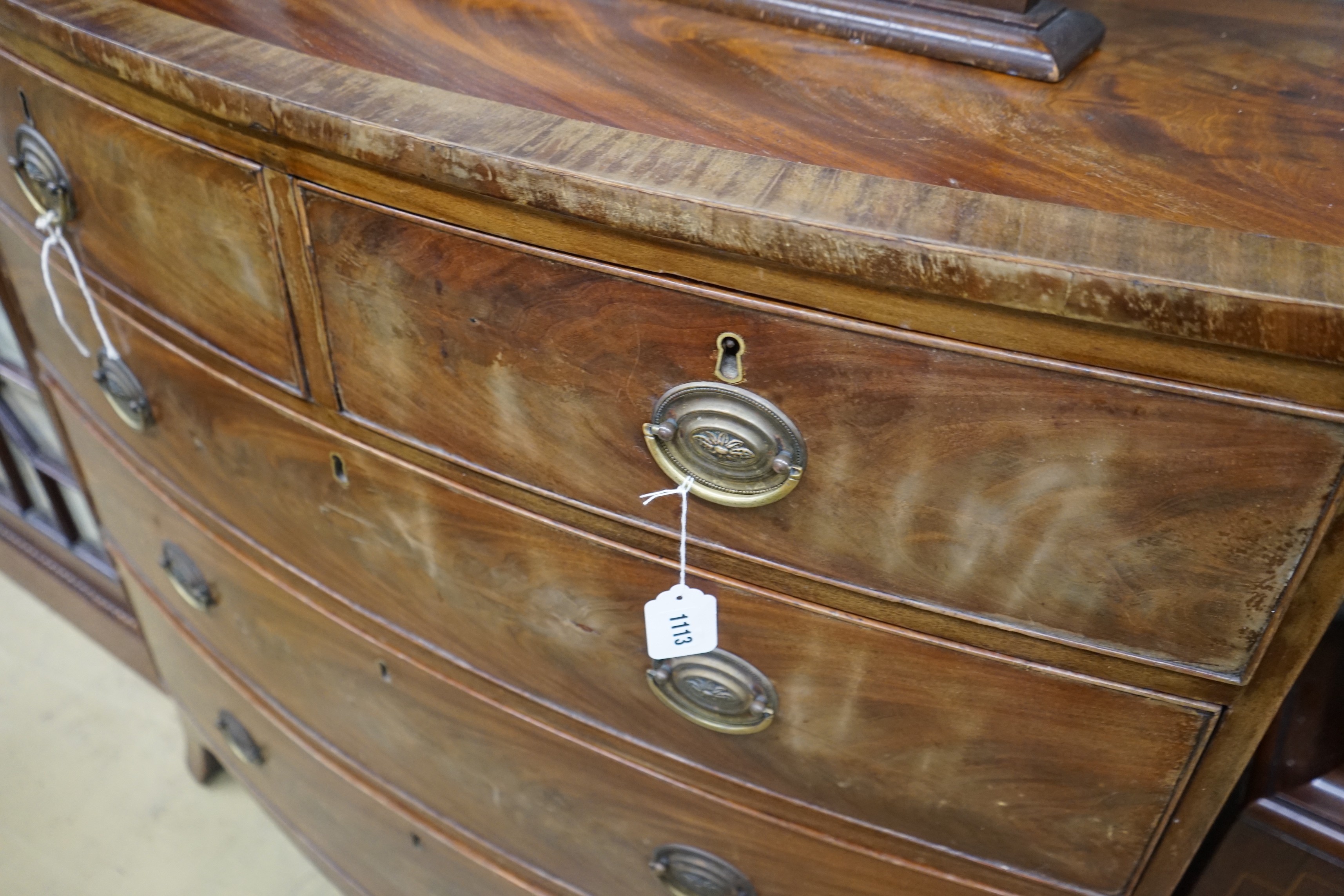 A Regency mahogany bow-front chest with two short and three long drawers, width 104cm, depth 53cm, height 104cm